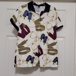LAUREN RALPH LAUREN gold horsebit print polo shirt